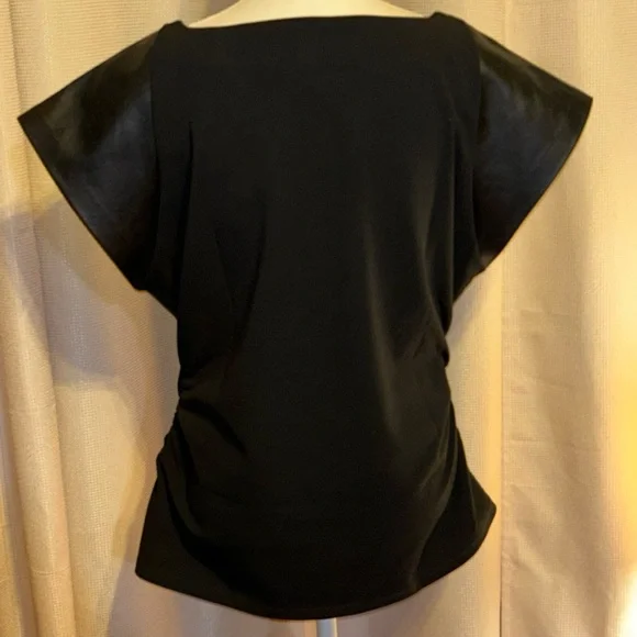 MICHAEL KORS Faux Leather Trim Ruched Top - Picture 2 of 6